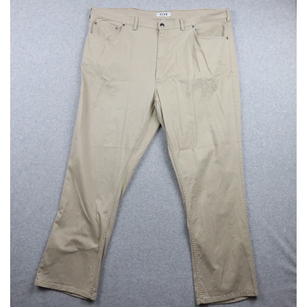 ROWM Pants Mens 44x32 Straight Leg Stretch Flex 5-Pocket Jeans Trousers Beige